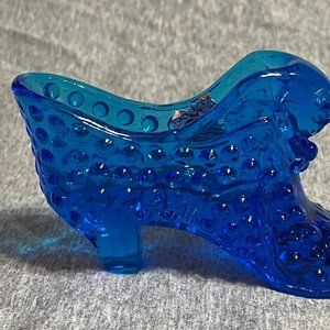 Fenton Blue Hobnail Cat Head Slipper Shoe